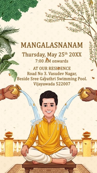 South Indian Wedding Invitation Video with Couple Caricatures & Telugu Ritual Theme